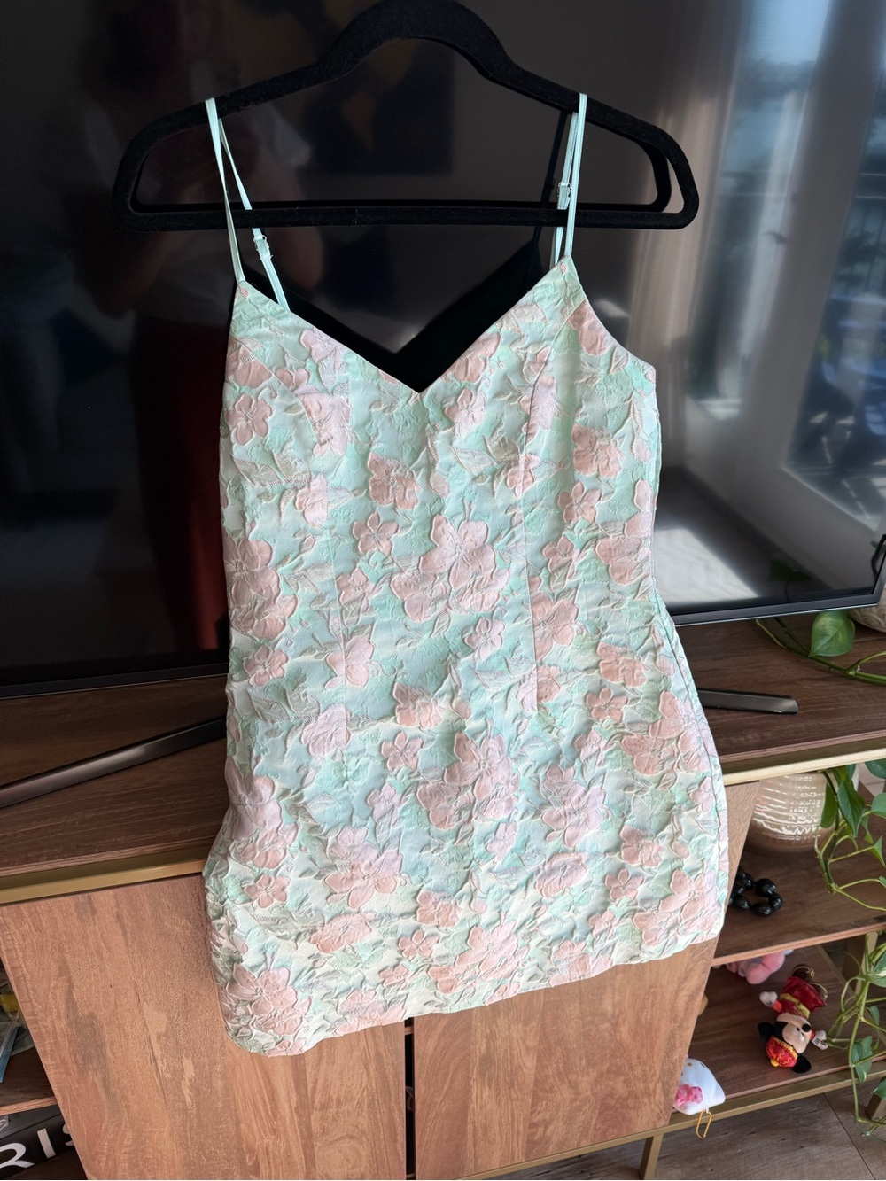 Lulu's Mint Slip Dress with Pink Floral Embroidery